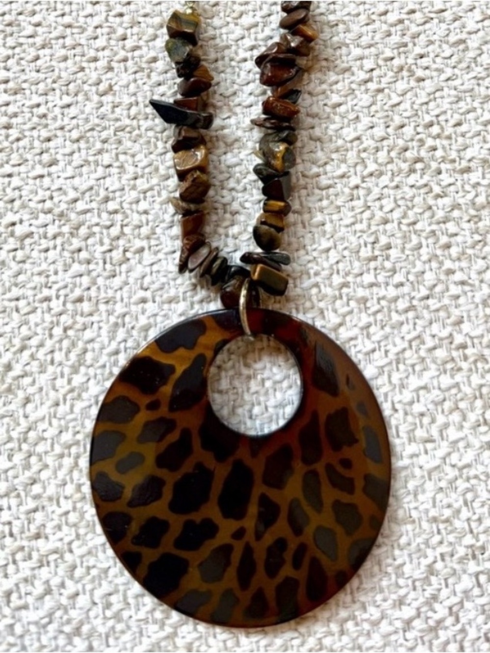 Leopard Disc Pendant Necklace - Brown